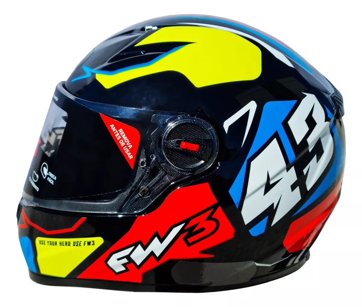 Capacete FW3 GTX 43 com Óculos Interno -Amarelo e Azul