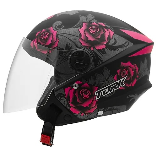 Capacete ProTork New Liberty 3 Flowers -Fosco Preto/Rosa