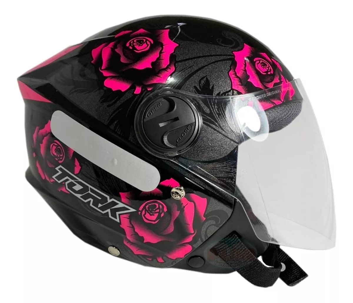 Capacete ProTork New Liberty 3 Flowers -Brilho Preto/Rosa