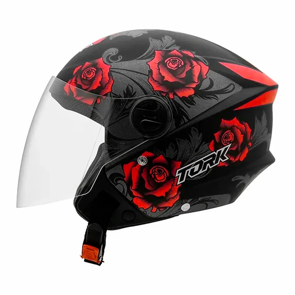 Capacete ProTork New Liberty 3 Flowers -Brilho Preto/Vermelho