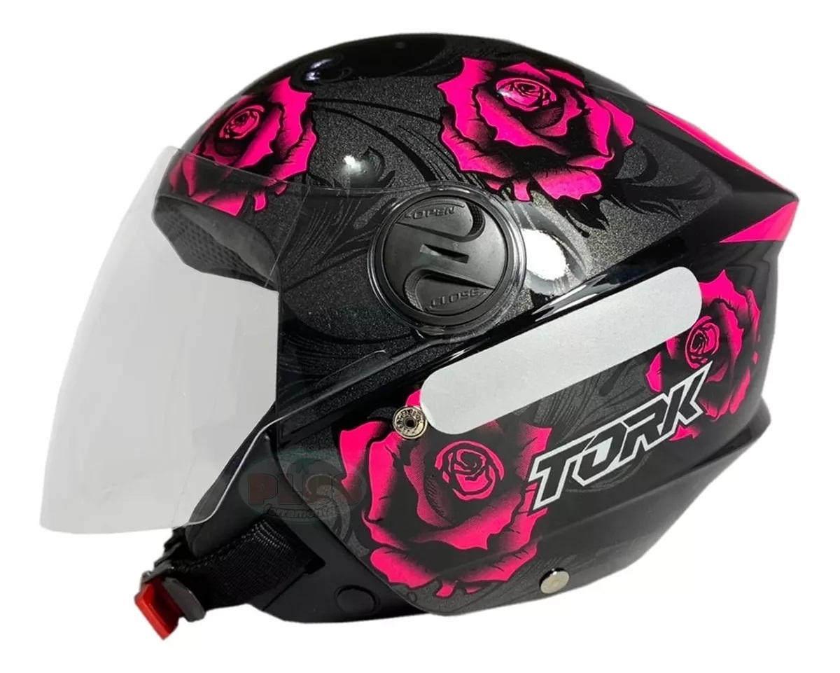 Capacete ProTork New Liberty 3 Flowers -Brilho Preto/Rosa