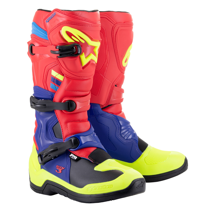 Bota Alpinestars Tech 3 Vermelho Azul Escuro Amarelo Fluo