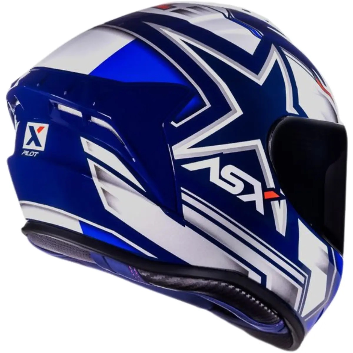 Capacete ASX Draken Pilot Brilho Azul/Branco/Vermelho - Image 4